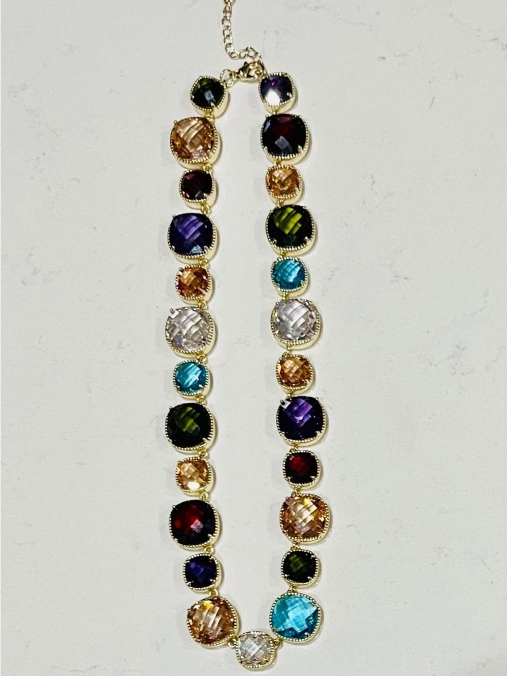 Vintage Gold Tone Multicolor Checkerboard Cubic Zirconia Station Necklace READ… - Picture 11 of 12